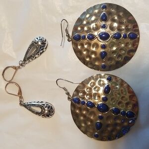 2 PAIR NICE COSTUME EARINGS, EUC, Silvertone and blue stone, marcasite